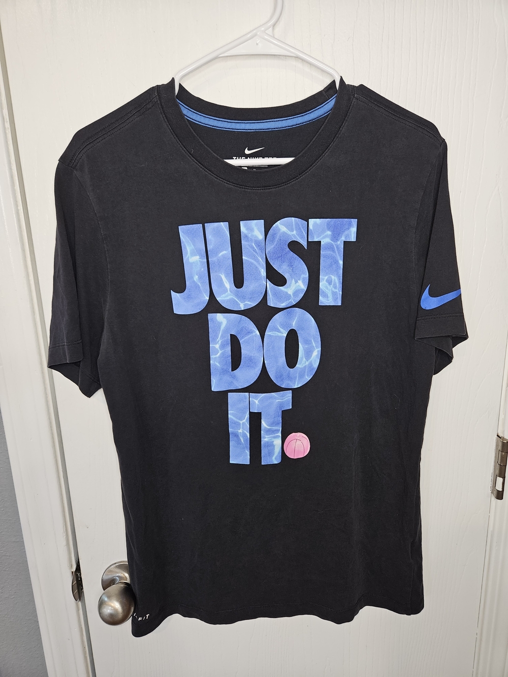 Nike Black Short Sleeve Tee with Blue "Just Do It" Graphic